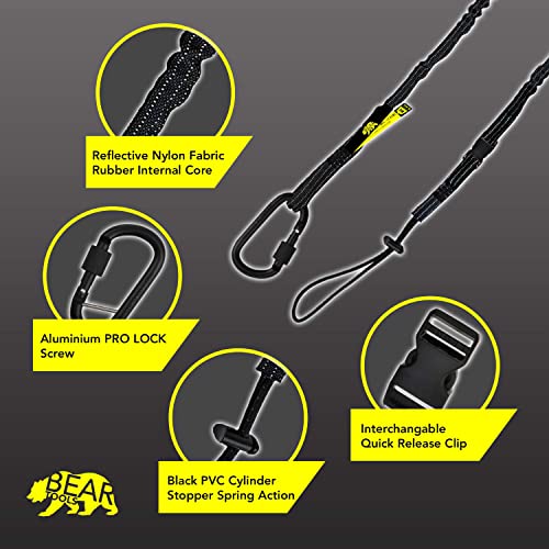 BearTOOLS Interchangeable Quick Switch Tool Safety Lanyard – 3 in 1 - Safety Fall Protection – Aluminium Screw Lock – Twin Locking Attachments - Ultra-Sturdy (Black 3PK) - Thumbnail 2