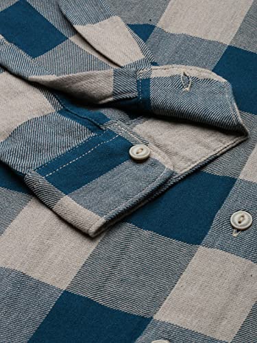Image of THE BEAR HOUSE Men's Cotton Teal Blue Pure Cotton Checked Slim Fit Flannel Shirt | 3XL |TBH-JUUL-TL-3XL |