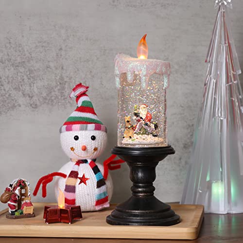 Image of Eldnacele Battery Operated Lighted Flameless Candles Christmas Snow Globe Candle Light Swirling Water Glittering Spinning Candles for Home Decoration(Santa Claus)