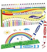 V-Opitos 24 Colors Washable Markers for Kids, Colored Broad Tip Markers Set for Coloring Book, Id...