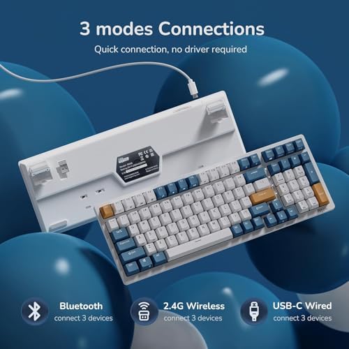 Image of RK ROYAL KLUDGE RK98 Wireless Mechanical Keyboard, Triple Mode 2.4G /BT5.1 /USB-C Custom Switches Keyboard with Number Pad, Pre-lubed Linear Switches RGB Backlit Gaming Keyboard, Software Support