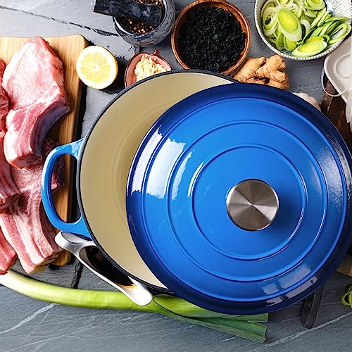 Image of 6 Quart Dutch Oven Enameled Cast Iron with Lid - Big Dual Handles - Oven Safe up to 500F - Classic Round Pot for Versatile Cooking (Blue, 6 QT)