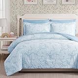 Geniospin Light Blue Twin/Twin XL Comforter Set for Girls- 5 Pieces Bowknot Jacquard Bed in A Bag Twin Bedding Sets with Sheets, Pillowcases & Shams, All Season Kids Comforter Set
