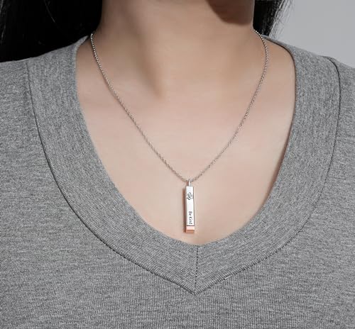 Be Kind of A B Necklace: 925 Sterling Silver Be Kind Necklaces with Hidden Message for Women, 3D Vertical Bar Pendant Necklace, Best Friend Sisters Friendship Sorority Gifts Jewelry for Woman3
