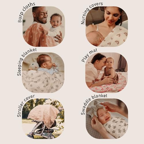 Image of GLLQUEN BABY Muslin Swaddle Blankets 4-Pack Breathable Receiving Blankets (35 inch x 40 inch) Soft Baby Blankets for Girls and Boys Newborn Essentials Muslin Burp Cloths Swaddle Wrap Baby Gift (Flower)