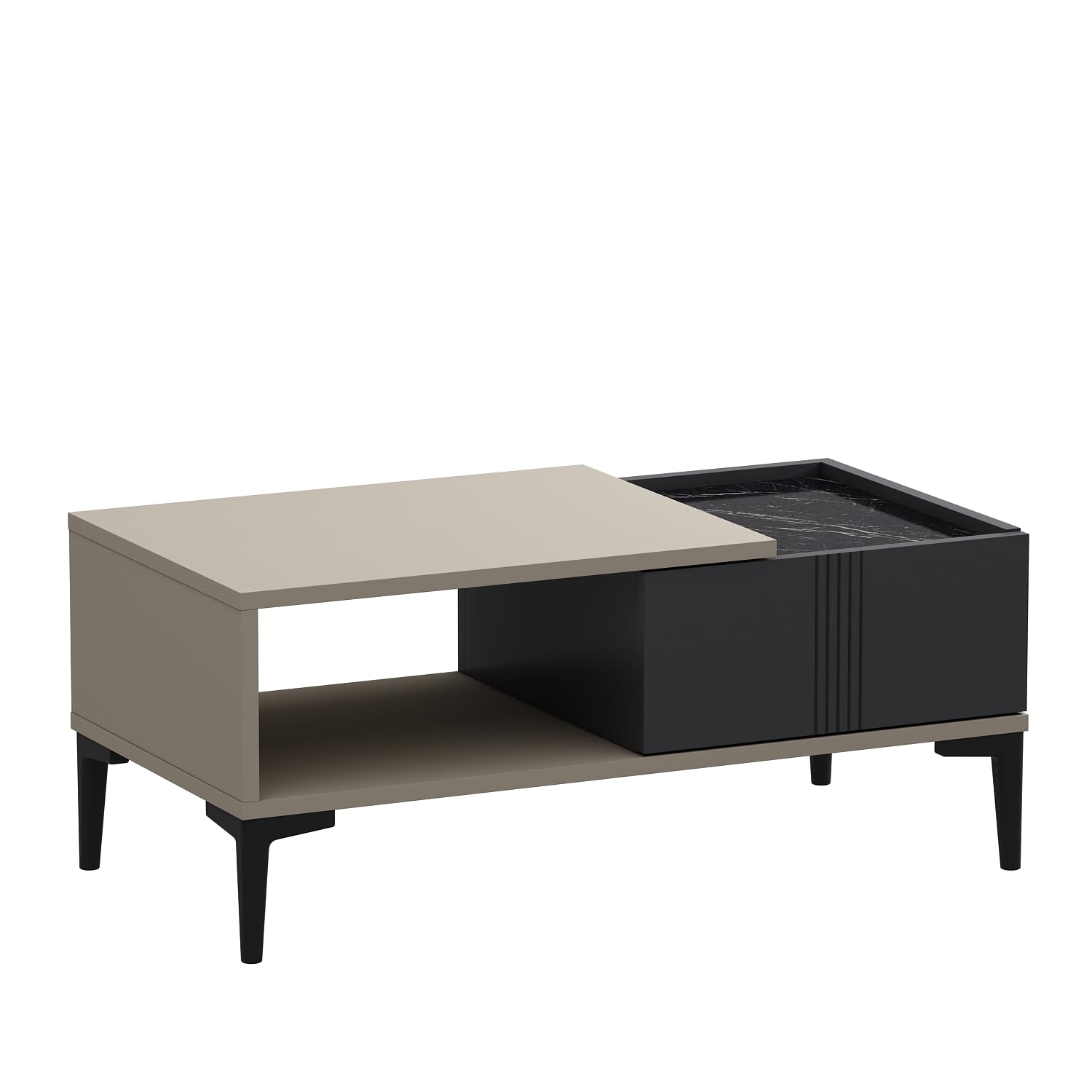 Homidea Modena - Tavolino da salotto con vano portaoggetti da 90 cm, moderno design scandinavo con spazio di archiviazione, tavolino rettangolare per salotto (beige