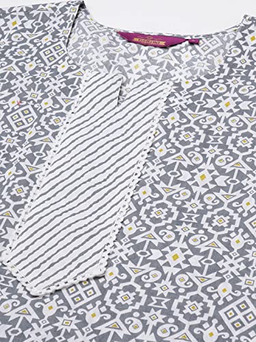 Image of GoSriKi Women's Cotton Blend Printed Straight Kurta With Pant