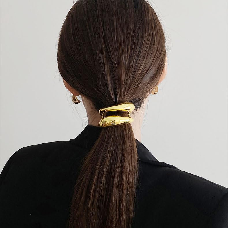Cybche Unregelmäßige Metall Haarbänder Goldfarbene dicke Metall Pferdeschwanzhalter Haarspangen Nicht beschädigende elastische Haarbänder Geometrische Pferdeschwanzhalter Haarbänder Wickelaccessoires