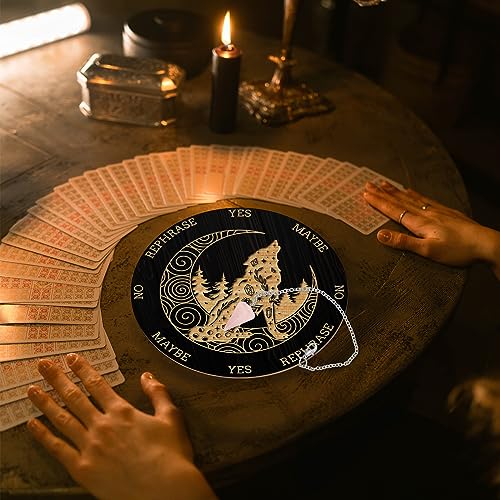 AHANDMAKER Pendulum Board Set, tabla de adivinación de madera con péndulo de cristal para prácticas metafísicas y rituales wicca miniatura 4