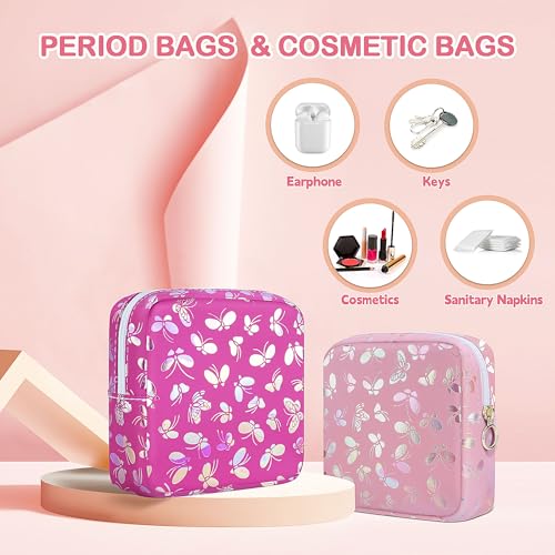 Image of Likesing Tampon Holder for Purse, Leather Sanitary Napkin Storage Bag Period Bag Gift for Girls Women, Portable Sanitary Napkin Period Pad Pouch Tampon Bags for Purse(Rose red Butterfly)