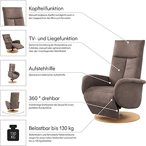 CAVADORE TV-Sessel Juba mit Akku / Fernsehsessel mit Aufstehhilfe + elektrisch verstellbarer Relaxfunktion / 2 E-Motoren / 75 x 112 x 82 / Lederoptik, Hellbraun – Bild 5