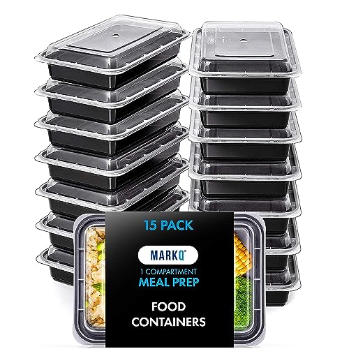 MARKQ [15 Pack] [32 Oz] Meal Prep Containers with Lids - 1-Compartment Plastic Food Storage Containers - Reusable Lunch Boxes for Adults & Meal Planning