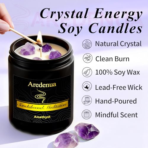 Image of Sandalwood Candle | Scented Candle Gifts for Women Men, Aromatherapy Candles with Crystals - 7oz Soy Candles for Home Scented - Birthday Gifts for Mom, Sister, Friends, Meditation, Yoga, Relaxation