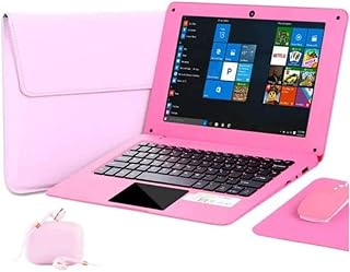 Windows 10 Laptop 10.1 Inch Quad Core Notebook Slim and Lightweight Mini Netbook Computer with Netflix YouTube Bluetooth WiFi Webcam HDMI, and Laptop Bag,Mouse, Mouse Pad, Headphone (Pink)