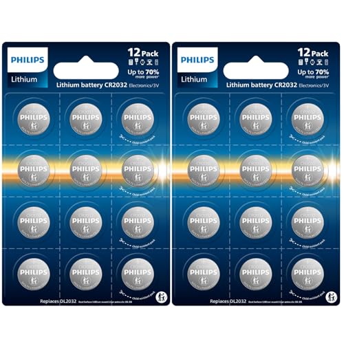 Philips CR2032 Batteries 24 Pack, CR2032 Lithium 3v Coin Battery, Replacement 2032 Battery for Apple Airtag, Car Remote Key, Watches, Key Fobs.