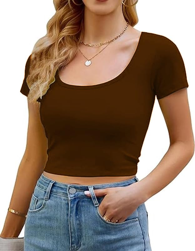 sohot Women Square Collar Short Sleeve Basic Casual Slim T-Shirts Sexy Crop Top S2664-picture-18