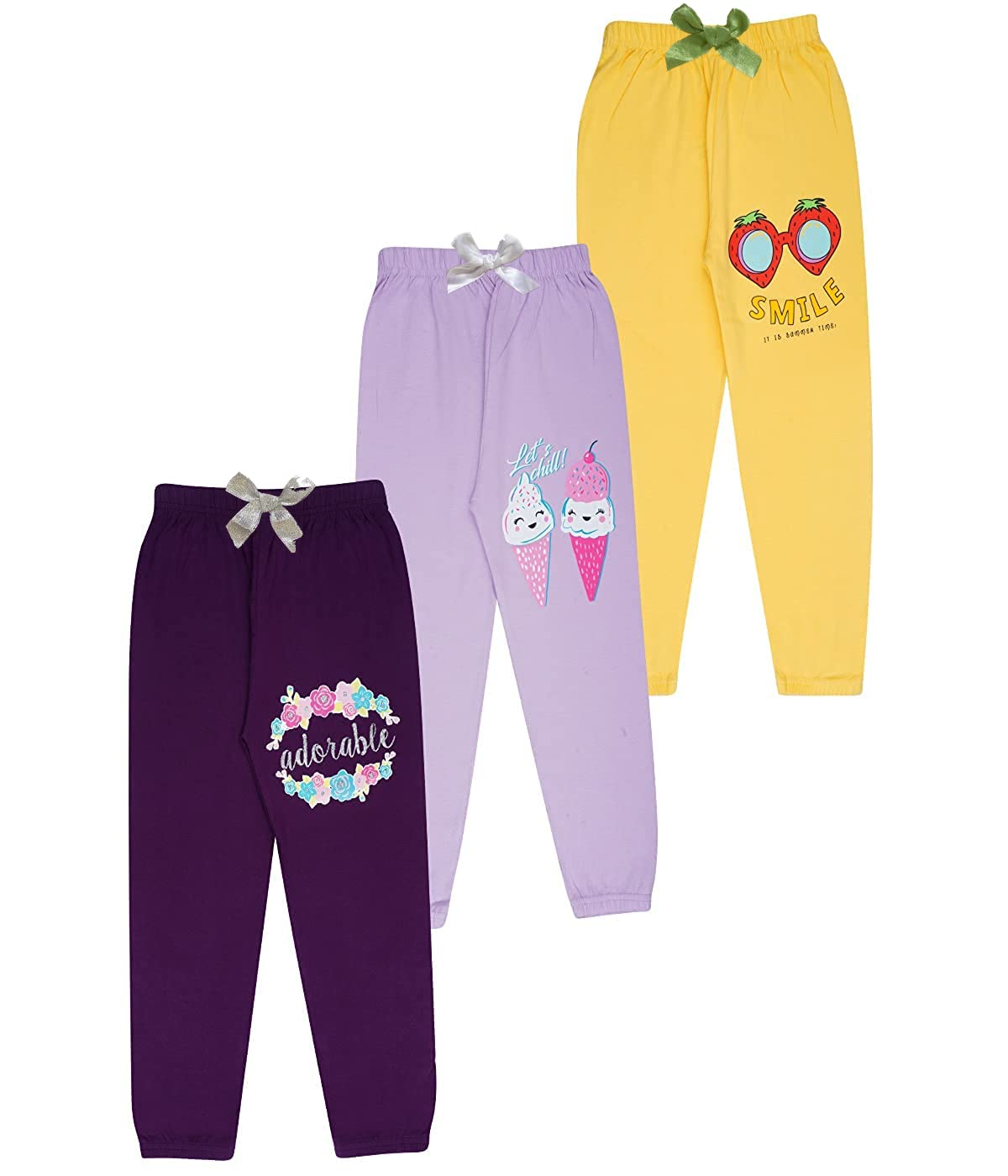 KYDA KIDS® 100% Girls Cotton Printed Track Pants (Pack of 3)