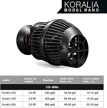Hydor Koralia Nano Aquarium Circulation Pump, Includes Built-In Cable Protector, 240 GPH, Measures 2.4-Inches & is Ideal for Fresh or Salt Water Use