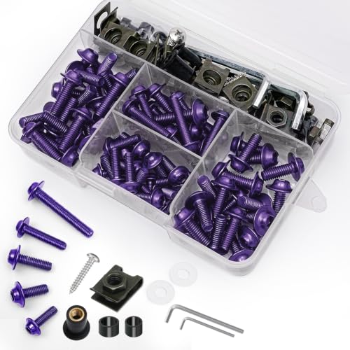 Image of 177Pcs Motorcycle Fairing Bolt Kit Purple, M5 M6 Stainless Steel 304 | Windscreen Screws Fastener Clips Universal Fit for Suzuki Kawasaki Honda Yamaha BMW Ducati GSXR