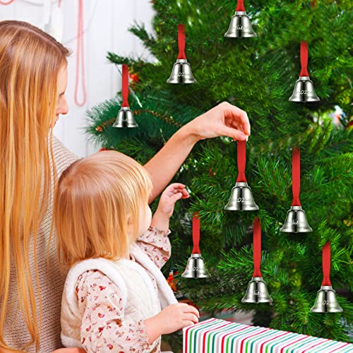 Christmas Believe Bells Silver Christmas New Year Hanging Bells For Craft Silver Christmas Tree Bells Ornament With Red Satin Ribbon For Christmas Decor, 1.5 Inch (12 Pcs) #TOP1