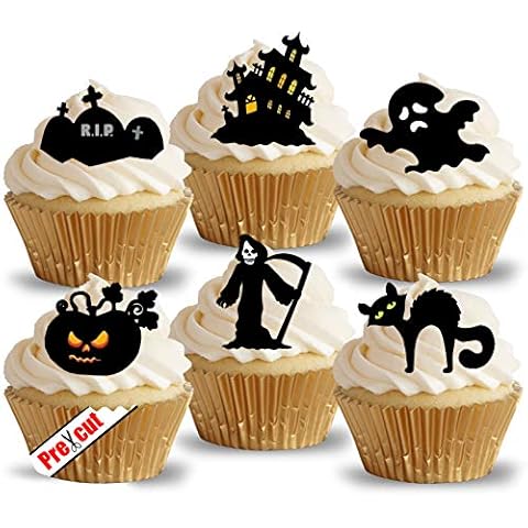 PRE-CUT HALLOWEEN MIX VI. BLACK CAT PUMPKIN CASTLE GRAVE GHOST DEATH REAPER EDIBLE RICE/WAFER PAPER CUPCAKE CAKE TOPPERS HALLOWEEN GOTHIC PARTY DECORATIONS Cover