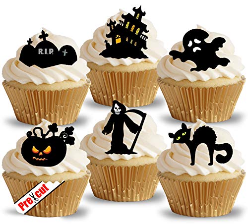 vorgeschnittenen Halloween Mix VI. Schwarze Katze Kürbis Castle Grave Ghost Death Reaper essbarem Reispapier/Waffel Papier Cupcake Kuchen Topper Halloween Gothic Party Dekorationen Cover