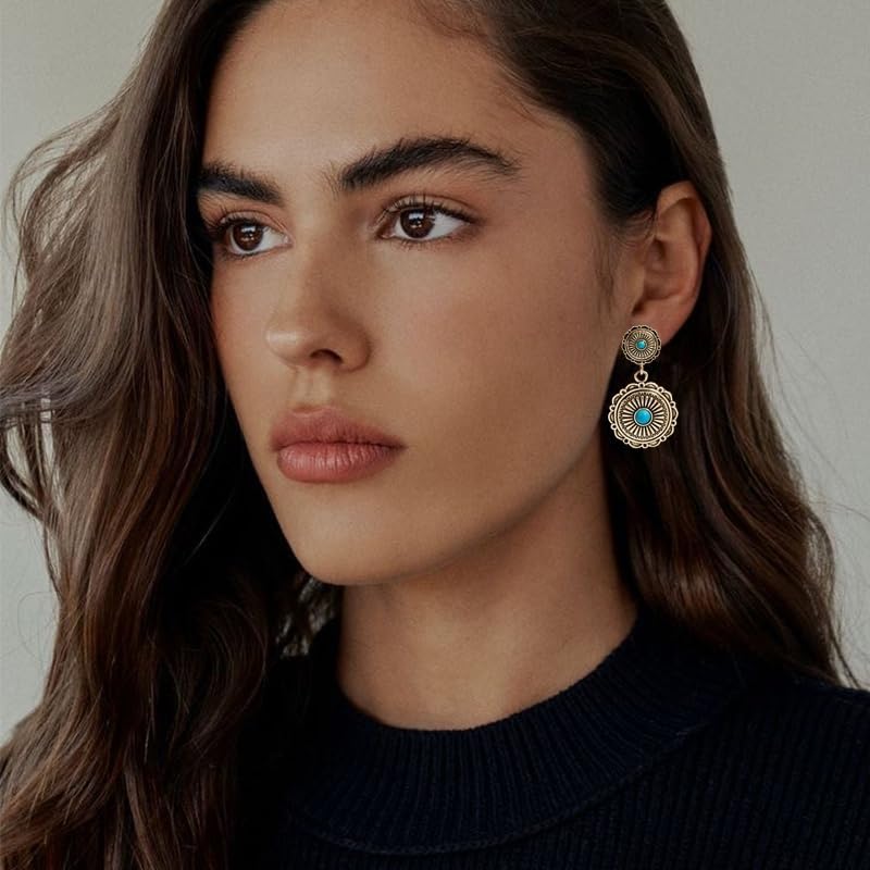 Western Turquoise Earrings for Women Bohemian Vintage Turquoise Geometric Ethnic Teardrop Earrings Statement Western Country Jewelry - Image 4