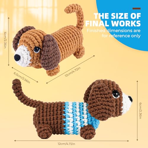 Image of MOREJMTT Crochet Kit for Beginners, Learn to Crochet, Include Easy Knitting Soft Yarn, Step-by-Step Video Tutorial, Hook, Holiday Birthday Gift for Adults (Sausage Dog)