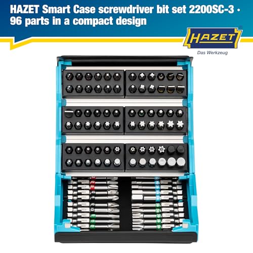 HAZET Smartcase set di bit 2200SC-3, 96 pezzi, attacco: esagono 6,3 (1/4 di pollice), massimo numero di utensili nel minimo spazio per una migliore visione d'insieme, set di utensili pieghevole