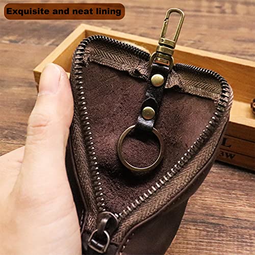 Medieval Leather Zipper Coin Pouch, Genuine Cowhide Handcrafted Coin Organizer Change Holder Keychain Coin Purse for Men & Women (Brown)4
