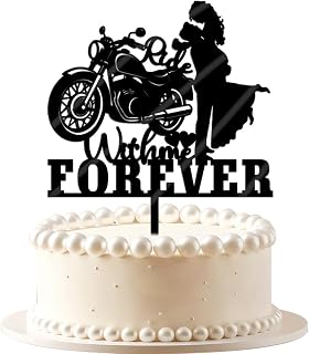 Ride with me for ever Cake Topper,Black mirror acrylic Motorcycle Bride & Groom for Wedding/Anniversary/Bridal Shower