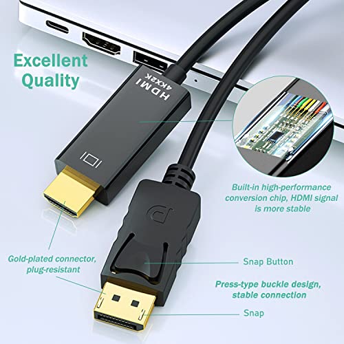 Ankky AN-726 4K Displayport To Hdmi Cable Adapter 6Ft, High Speed (1440P 60Hz, 1080P 120Hz) Uni-Directional Dp To Hdmi Cord Compatible For Dell thumb #2