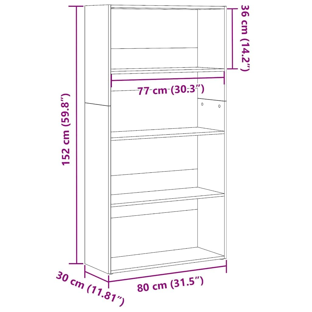 Libreria bianca in legno 80 x 30 x 152 cm con scomparto aperto per soggiorno, studio, ufficio, scaffale salvaspazio e organizer per libri, cartelle, ripiano e spazio