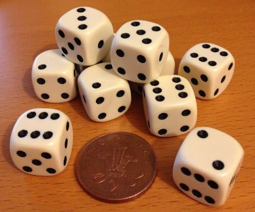 10 x 16mm Opaque Plastic Dice (Ivory)