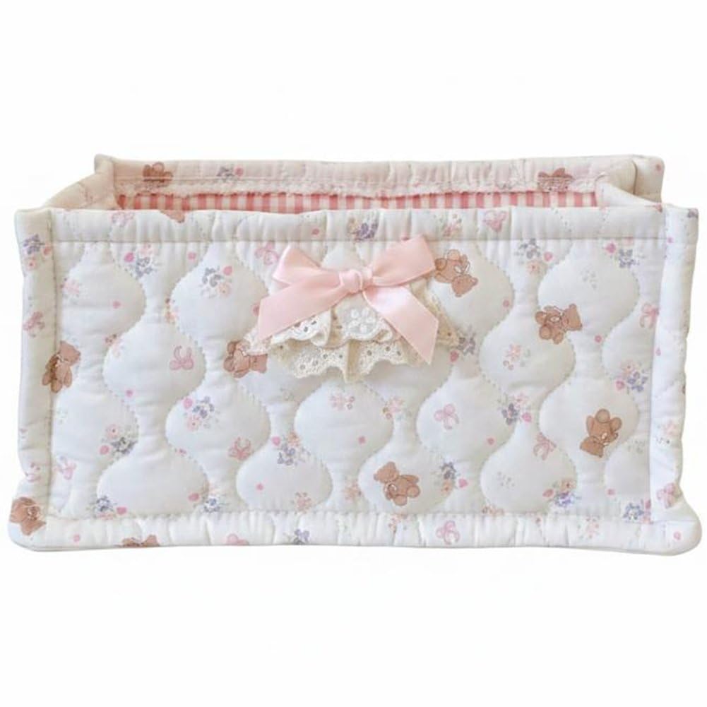 Danlai Quilted Fabric Storage Basket, Rectangular Desktop Organizer for Makeup Supplies and Household Decor Layout