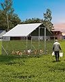 Large Metal Chicken Coop Upgrade Tri-Supporting Wire Mesh, 9.8' W x 6.5' L x 6.6' H Walk-in Poultry Cage, Chicken Run Pen House with Waterproof & Anti-Ultraviolet Cover & Lockable Doors for Outdoor