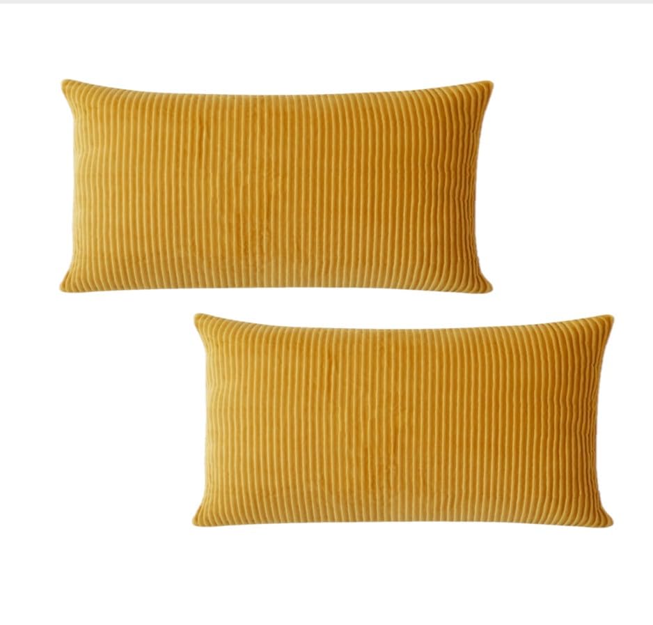 Image of Guffaw Corduroy Rectangular Cushion Covers, Size 12x18, Pack of 2, Multiple Colors (1, Mustard)