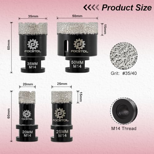 FOCSTOL Diamond Drill Bit Set, Tile Hole Cutter Set 4pcs (20/25/35/50mm) - Image 2