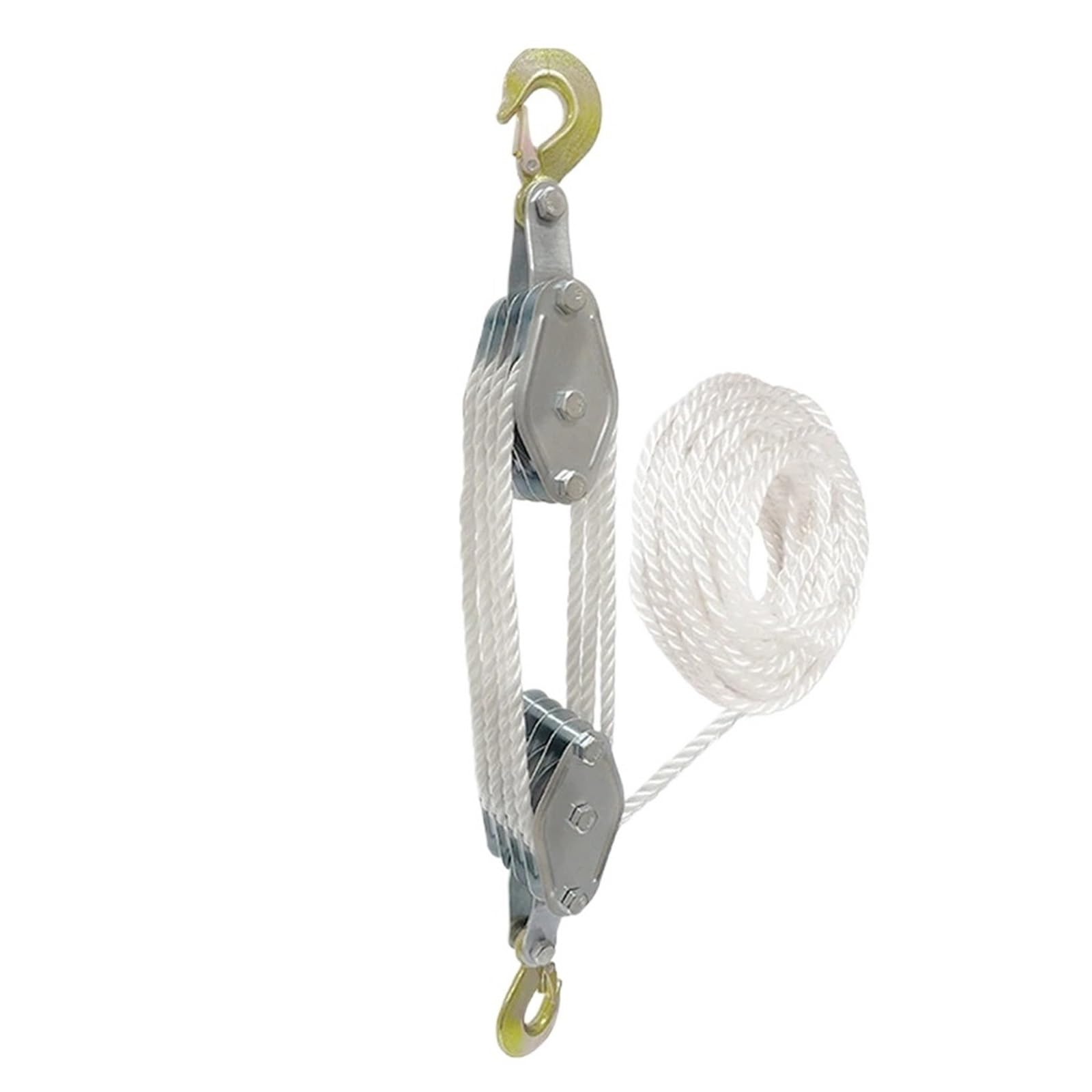 Elektrische Hebezeuge 270° drehbarer Seilrollenblock, Haken aus Zinklegierung, Handkran, Hochleistungs-Polyethylen-Hebezeug, manuelles Hebegerät flaschenzug(Four rounds 20M)