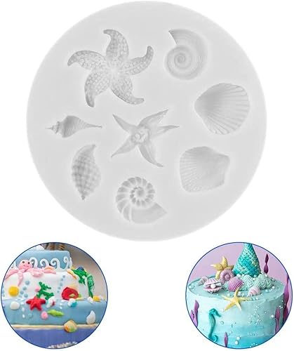 Molde de silicona para fondant de temática marina, moldes de silicona de conchas de estrella de mar, caballito de mar, concha, concha, fondant, para