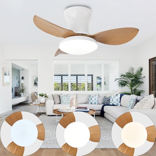 Caunmar Ventiladores De Techo Con Luz Silencioso Pequeño Lamparas De Techo Con Ventilador Regulable Temporizador Lampara De Techo Led Dormitorio Ventilador 6 Velocidades Para Salón Dormitorio