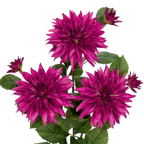 Flores artificiales grandes de 7.5 pulgadas con tallos largos, 3 flores falsas de color morado fucsia y 3 capullos decorativos de imitación, arreglos florales para el hogar, sala de estar, cocina,