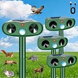 4Pack Ultrasonic Animal Repellent Outdoor Deer Repellent Devices, 2025 Solar Cat Repeller Motion Detection, Animal Repeller Outdoor to Scare Squirrel Dog Repellent Deterrent for Yard Farm
