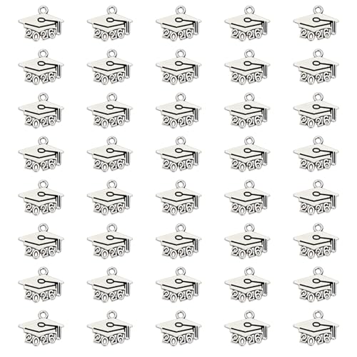 Tupalizy 40PCS Mini 2026 Year Charms Graduation Cap Decorations Metal Tassel Charm Pendant for Graduation Tassels Keychains Bracelets Necklaces Earring Jewelry Making DIY Crafts Party Supplies (Antique Silver)