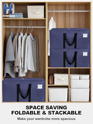 Image of 80 Pack Large Strong Moving Bags with Zippers & Carrying Handles - Water-Resistant - Heavy Duty Storage Tote for Space Saving, Fold Flat, Alternative to Moving Box (Blue)