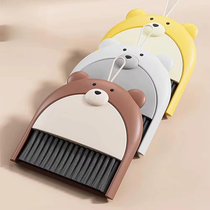 VENJA Handheld Mini Dustpan and Brush Set with Bear Design – Compact Desk Crumb Cleaner for Office, Study Table, Laptop & Home | Portable Cleaning Tool