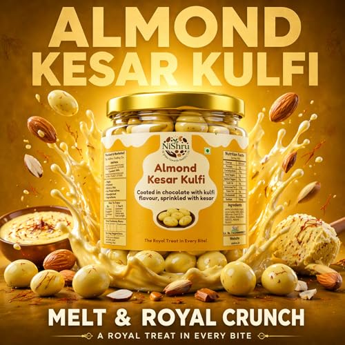 Image of NISHRU Almond Chocolate Kesar Kulfi 100g | Chocolate Coated Badam with Kesar Flavour | Premium Dry Fruit Chocolate Gift Pack