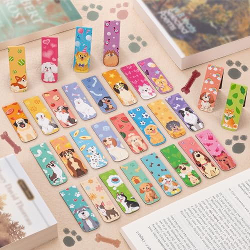 MWOOT 30 Stück Niedliche Hund Magnetische Lesezeichen,Dogs Magnetic Bookmarks, Magnet Lesezeichen,Magnet Buchklammern für Bücherliebhaber, Studenten, Seitenclips Lesebedarf (30 Stile, 2x6 CM)