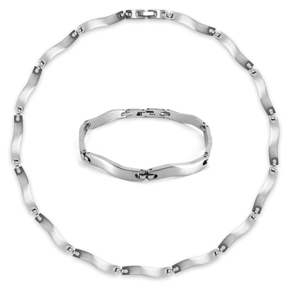 Soul-Cats traumhaftes Set Edelstahl Collier und Armband Silber matt glänzend