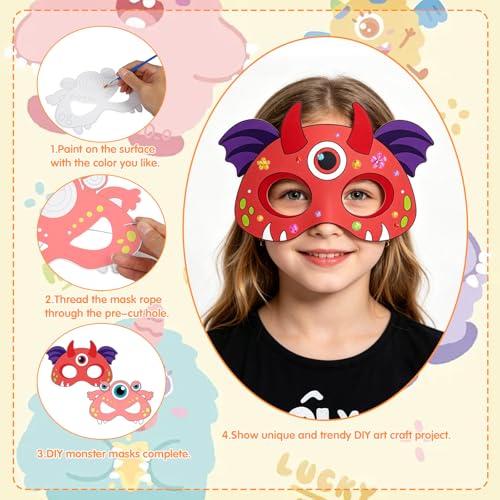 ZEELONA 24 Pcs Halloween Monster Crafts for Kids DIY Coloring Masks School - image 6